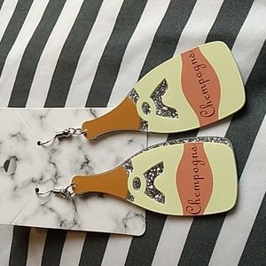 Acrylic Alcohol Christmas Earrings 1 x 2 3/4 inches Yellow & Silver Glitter